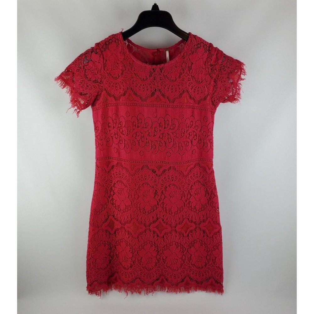 Free People Womens Lace Peplum Dress Deep Pink Red Size 2 Cotton